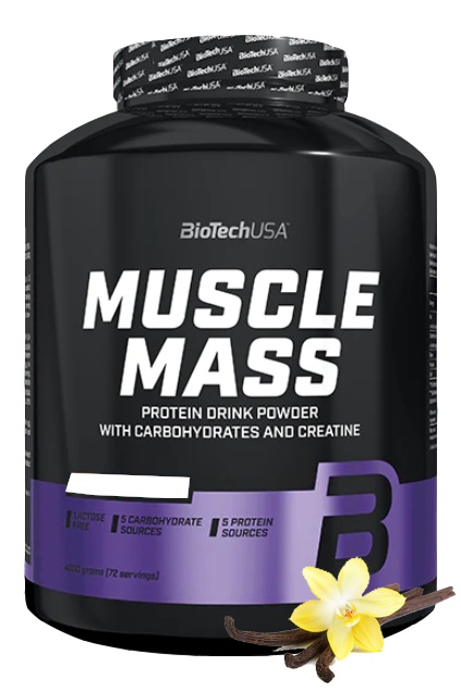 Гейнер высокоуглеводный Muscle Mass Biotech USA 4000г (ваниль) - фото