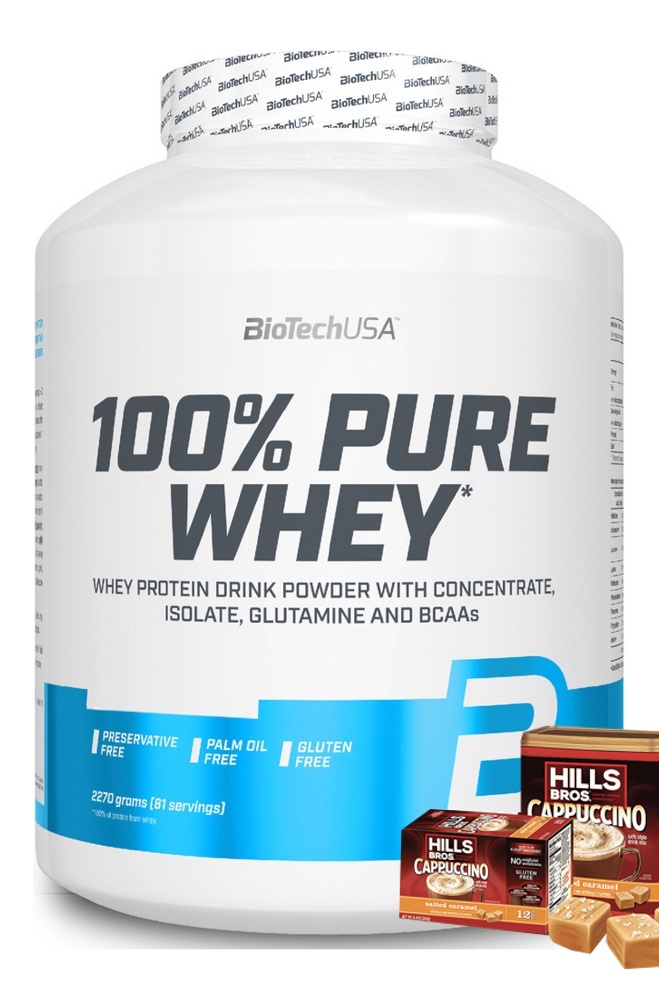 Протеин сывороточный (концентрат+изолят) 100% Pure Whey Biotech USA 2270г (карамель-капучино) - фото