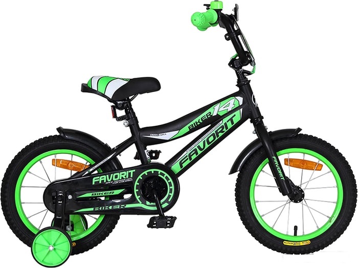 Детский велосипед Favorit Biker 14 (черный/зеленый, 2020) BIK-14BL
