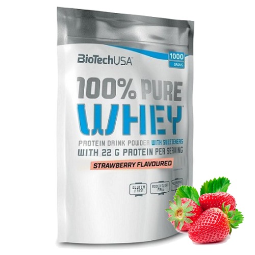 Протеин сывороточный (концентрат+изолят) 100% Pure Whey Biotech USA 1000г (клубника) - фото