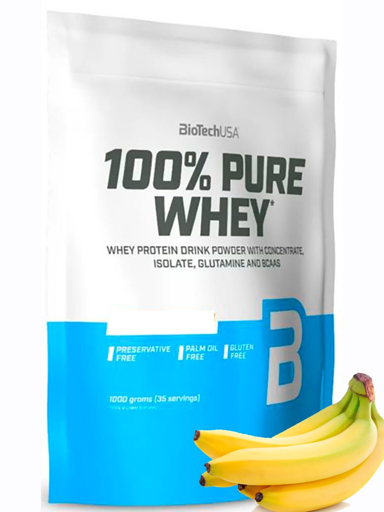 Протеин сывороточный (концентрат+изолят) 100% Pure Whey Biotech USA 1000г (банан) - фото