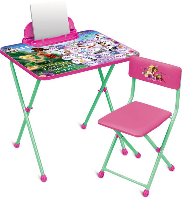 Комплект детской мебели складной НИКА Д2Ф1 Феи 1 Азбука (стол с пеналом+мягкий стул с подножкой) - фото