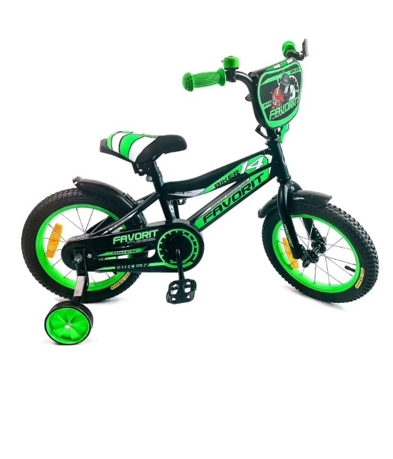 Детский велосипед Favorit Biker 14 (черный/зеленый, 2020) BIK-14BL - фото
