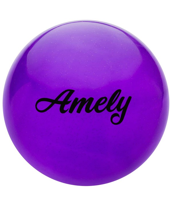 Мяч для художественной гимнастики Amely AGB-102 (19см, 400гр) фиолетовый с блестками - фото