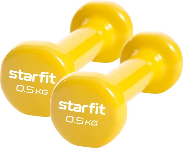 Гантель виниловая STARFIT Core 0,5 кг x 2шт (пара) (желтый) - фото