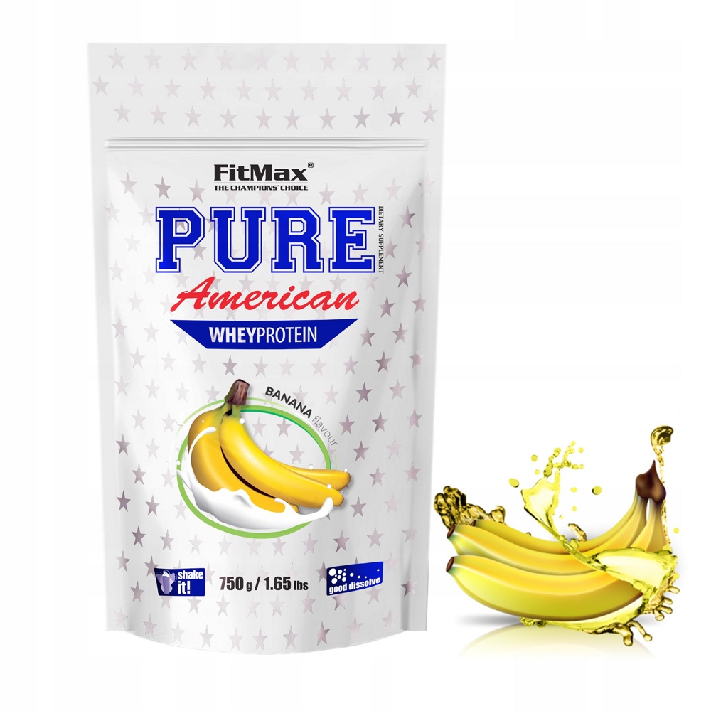 Протеин сывороточный (сывороточный концентрат+соевый изолят) Pure American FitMax 750г (банан) - фото