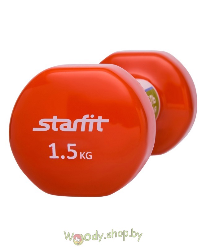 Гантель виниловая 1,5 кг х 2шт (пара) STARFIT DB-101 (оранжевые) - фото2