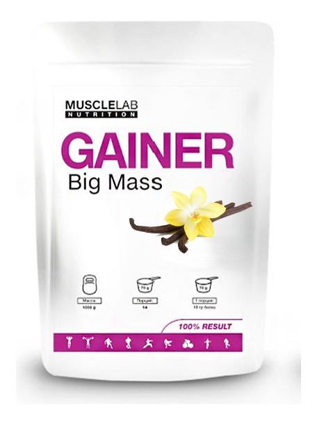 Гейнер высокобелковый Big Mass Gainer MuscleLab 1000г (ваниль) - фото