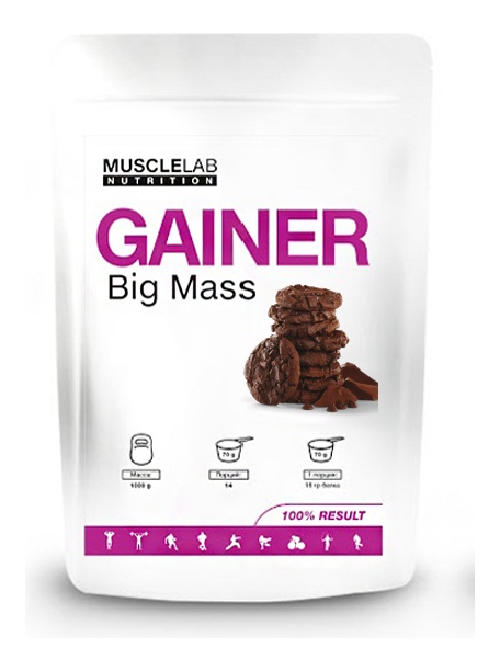 Гейнер высокобелковый Big Mass Gainer MuscleLab 1000г (шоколадное печенье) - фото