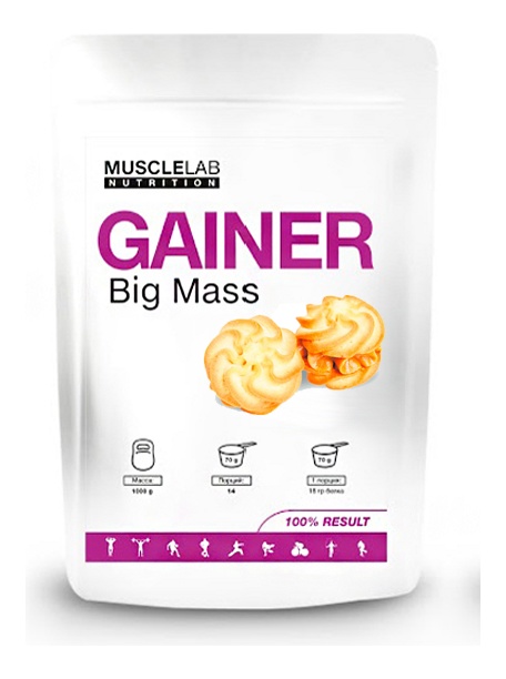 Гейнер высокобелковый Big Mass Gainer MuscleLab 1000г (печенье) - фото