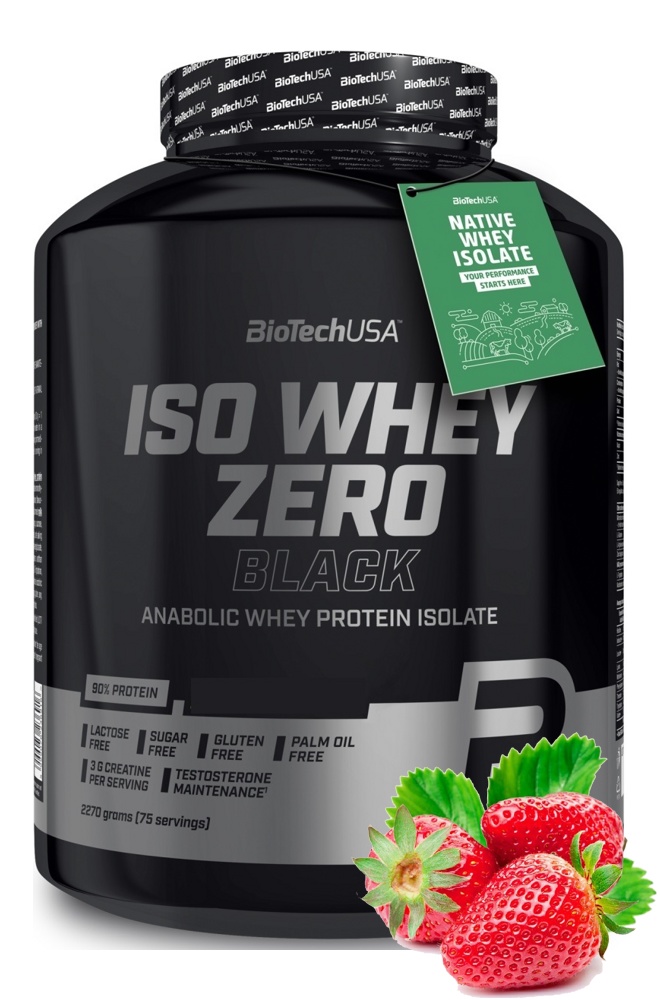 Протеин сывороточный (изолят) Iso Whey Zero BLACK Biotech USA 2270г (клубника) - фото