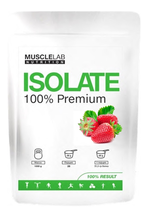 Протеин сывороточный (изолят) Isolate Protein 100% Premium MuscleLab 1000г (клубника) - фото