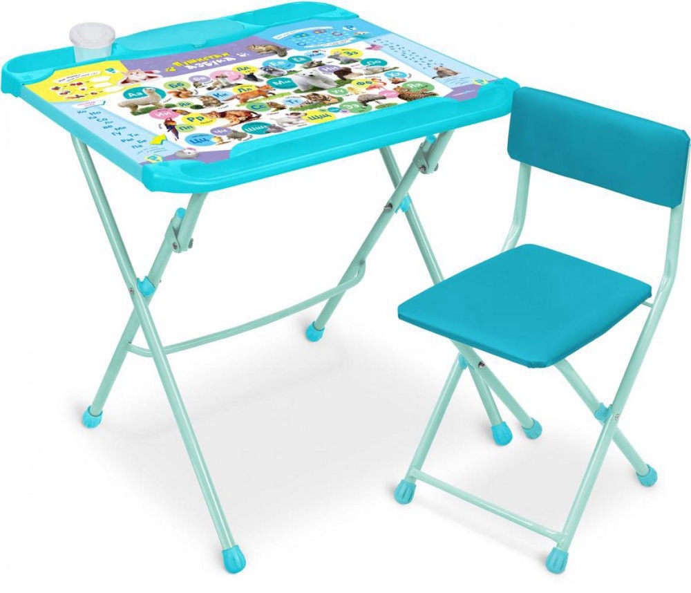 Комплект детской мебели складной НИКА КНД4/3 Пушистая Азбука (регулируемый стол с подножкой и пеналами+стул с подножкой)