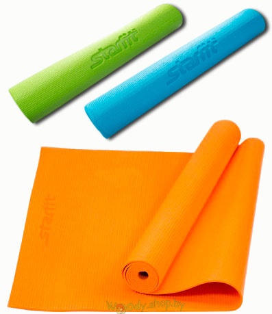 Гимнастический коврик для йоги, фитнеса Starfit FM-101 PVC 4мм (зеленый, оранжевый, синий) - фото