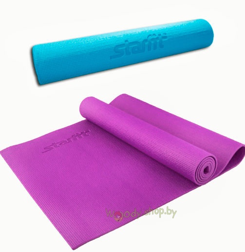 Гимнастический коврик для йоги, фитнеса Starfit FM-101 PVC 6мм (фиолетовый, синий) - фото