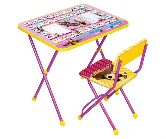 Комплект детской мебели складной НИКА КП2/3 Маша и Медведь (пенал, стол + мягкий стул с подножкой) - фото