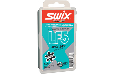 Мазь скольжения лыжная Парафин низкофтористый Swix LF5X Turquoise -8C/-14C, 60 гр