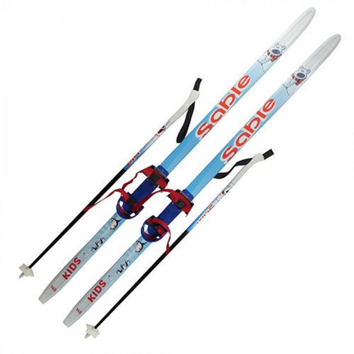 Лыжи STC детские с комбинированным креплением и палками (140 см) - фото
