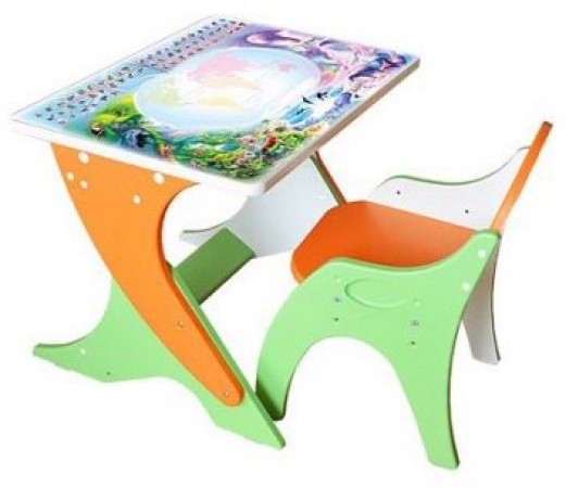 Набор детской мебели Интехпроект (регулируемая парта + стульчик) эвкалипт-оранжевый - фото2