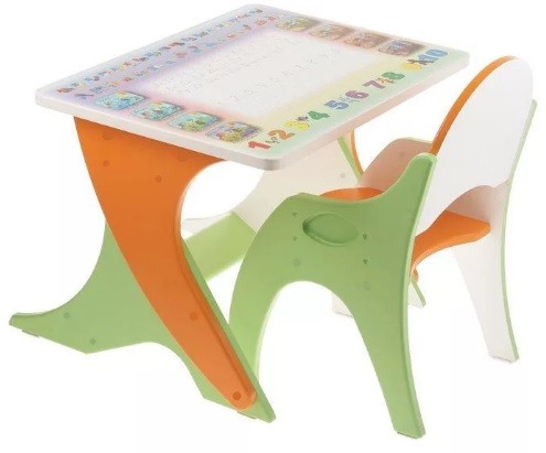 Набор детской мебели Интехпроект (регулируемая парта + стульчик) эвкалипт-оранжевый - фото