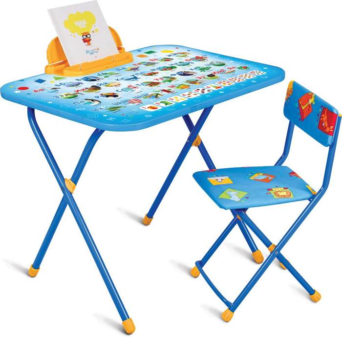 Комплект детской мебели складной НИКА NK-75/1 Азбука (стол с пеналом+мягкий стул с подножкой) - фото