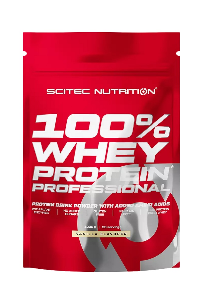 Протеин сывороточный (концентрат+изолят) Whey Protein Professional Scitec Nutrition 1000г (клубника) - фото