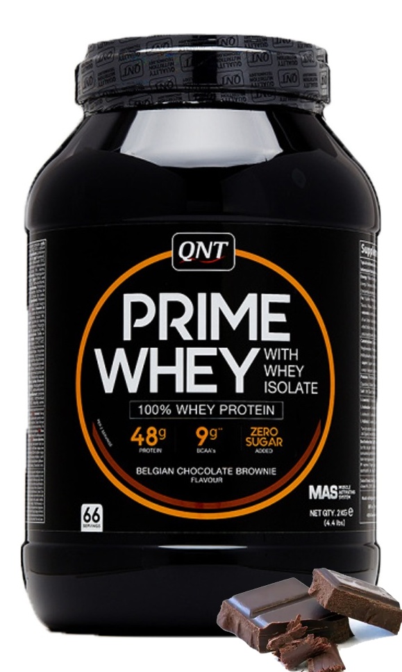 Протеин сывороточный (концентрат+изолят) Prime Whey QNT 2000г (бельгийский шоколад-брауни)