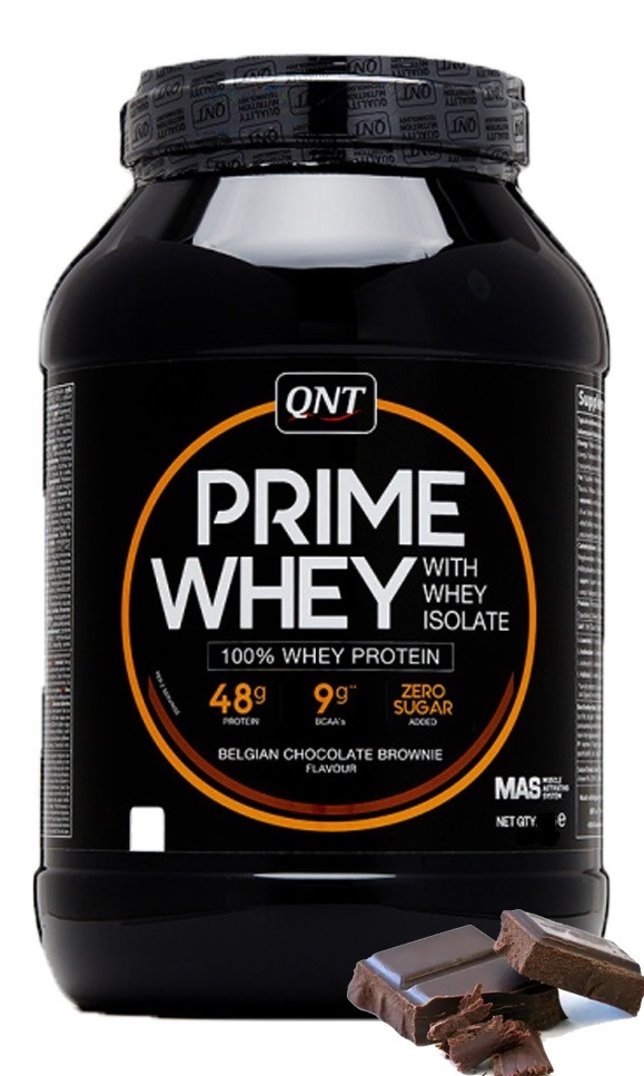 Протеин сывороточный (концентрат+изолят) Prime Whey QNT 908г (бельгийский шоколад-брауни) - фото