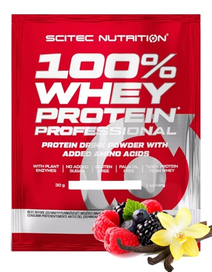Протеин сывороточный (концентрат+изолят) Whey Protein Professional Scitec Nutrition 30г (ваниль-ягода) - фото