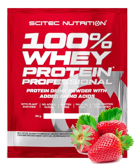 Протеин сывороточный (концентрат+изолят) Whey Protein Professional Scitec Nutrition 30г (клубника) - фото