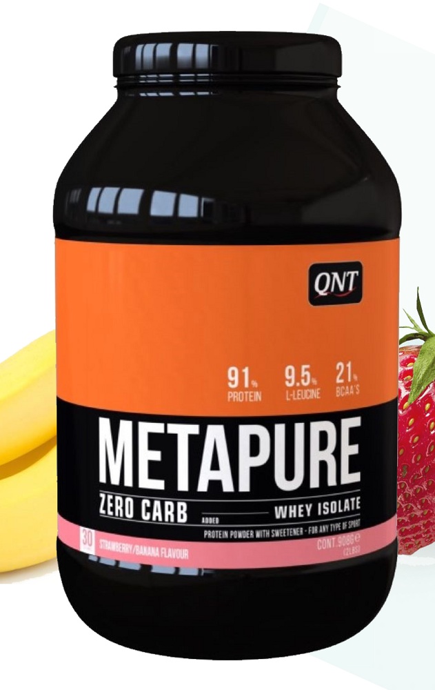 Протеин сывороточный (изолят) METAPURE ZC QNT 908г (клубника-банан) - фото