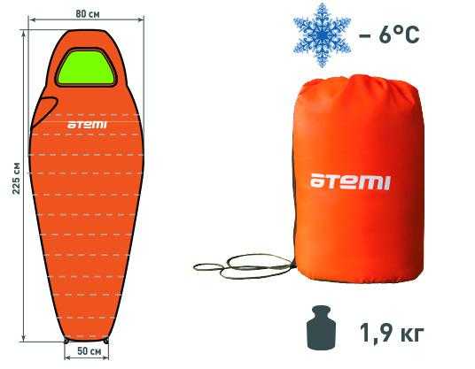 Спальный мешок туристический Atemi A1, 350 г/м2, -6 С