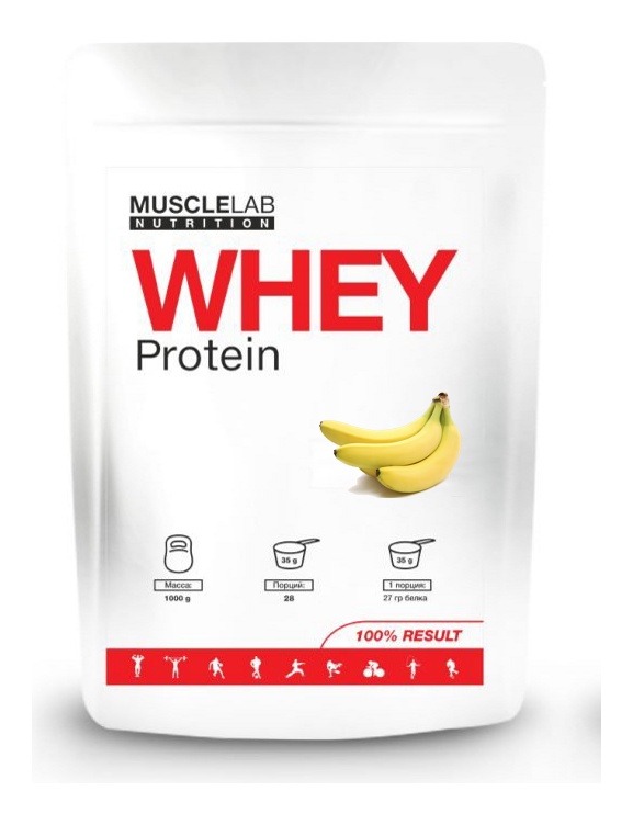 Протеин сывороточный (концентрат) WHEY Protein MuscleLab 1000г (банан) - фото