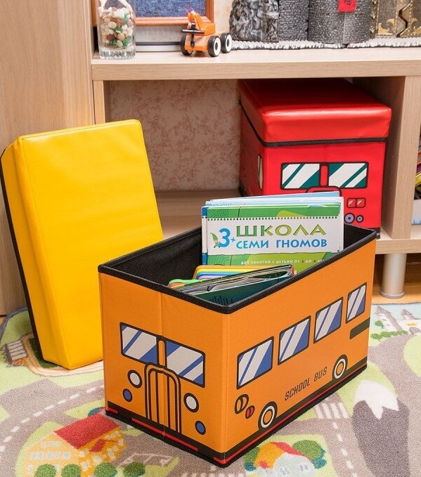 Ящик для хранения ФЕЯ ПОРЯДКА FK-101 Школьный автобус желтый 40х25х25см - фото
